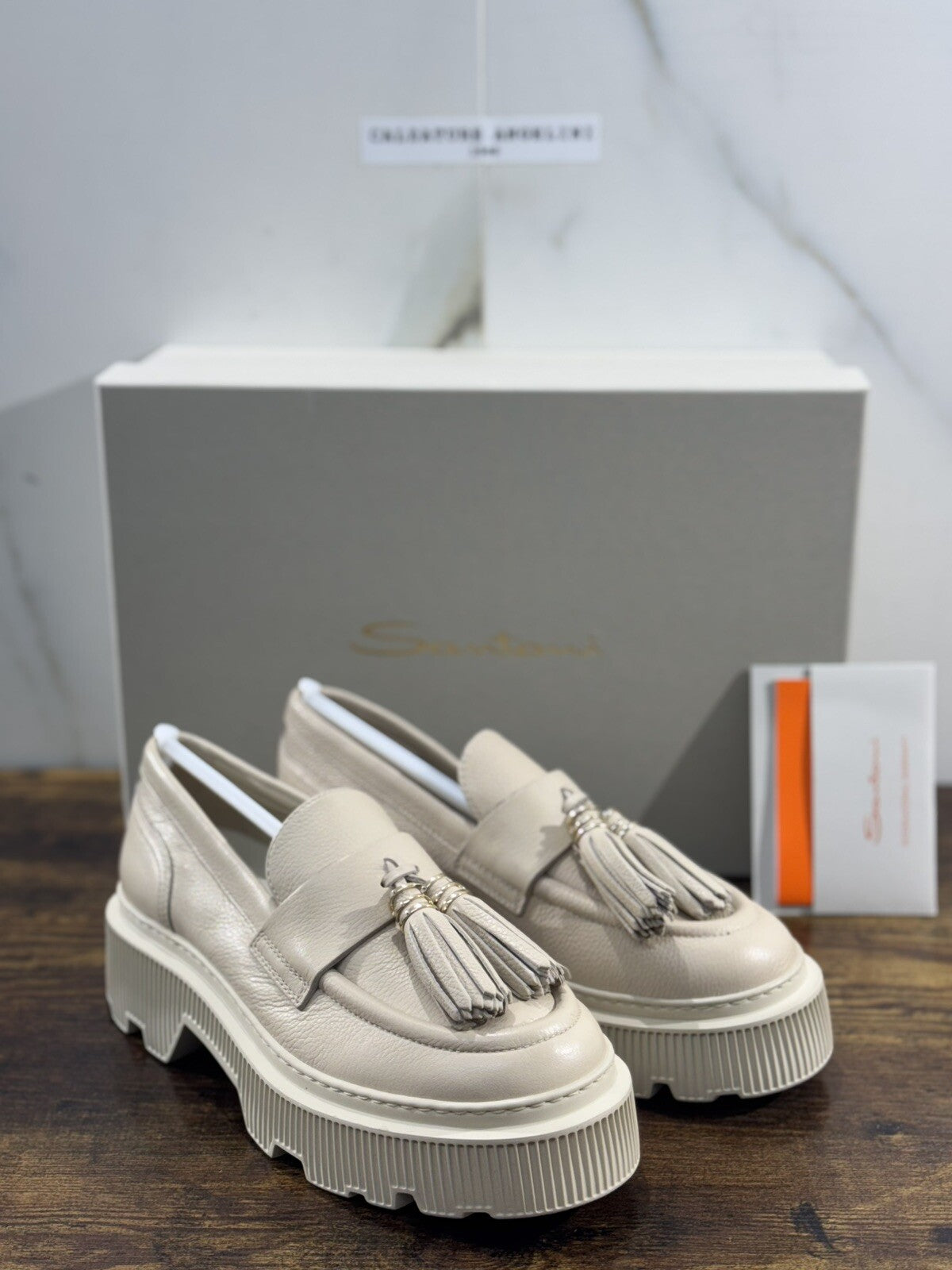 Santoni Mocassino Donna Pelle Crema Nappine Luxury Casual Loafer Santoni 36