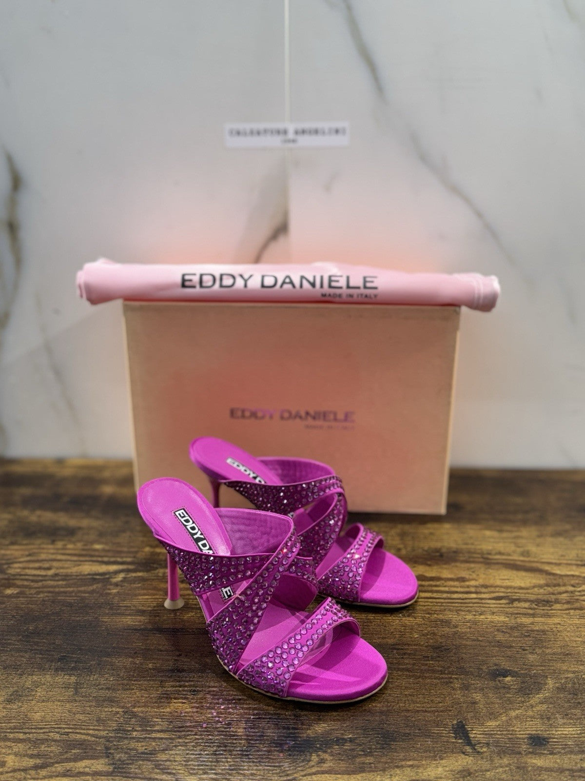 Eddy Daniele Sandalo Magenta   Real Swarovski Con Tacco Donna 37.5
