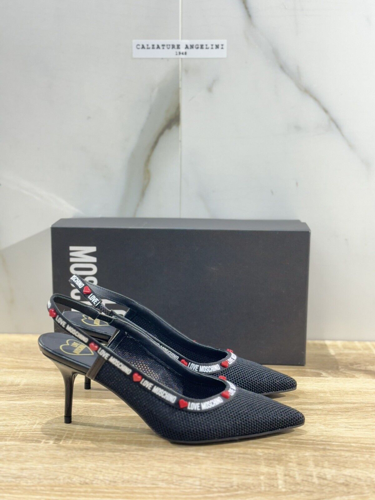 Love Moschino Sling Back Donna Pelle Rete Nero  Casual Love Moschino Shoes 38