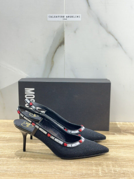 Love Moschino Sling Back Donna Pelle Rete Nero  Casual Love Moschino Shoes 38