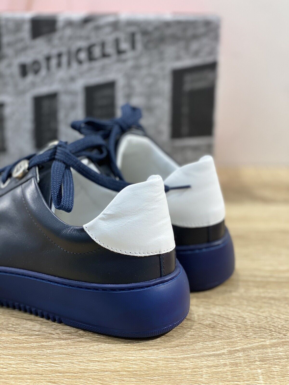 Botticelli Scarpa Uomo Icon Sneaker In Pelle Blu Luxury Made In Italy 40