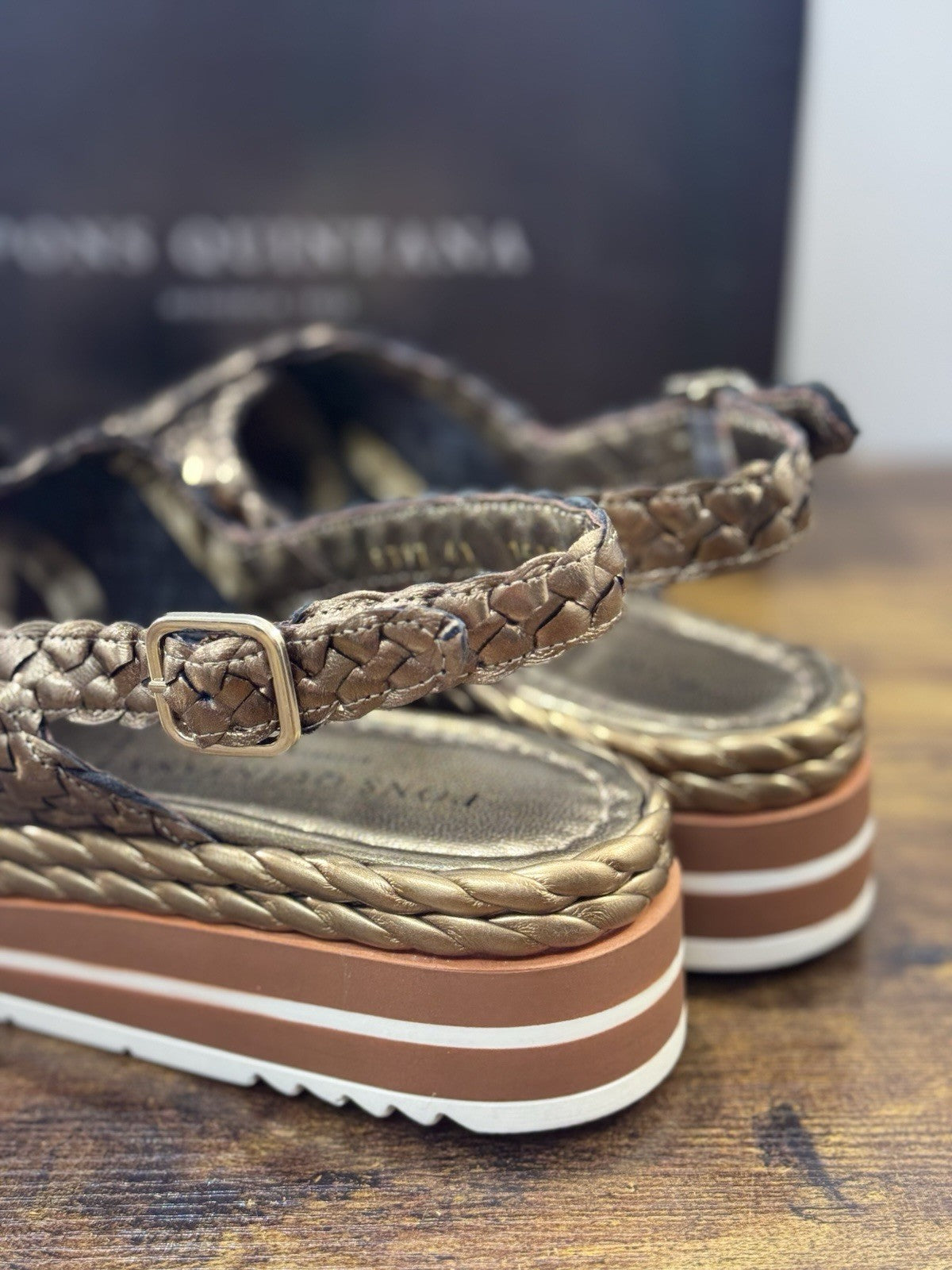 Pons Quintana Sandalo Milan Donna   Pelle Bronzo    Handmade Con Zeppa 41