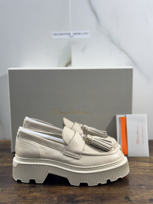 Santoni Mocassino Donna Pelle Crema Nappine Luxury Casual Loafer Santoni 36