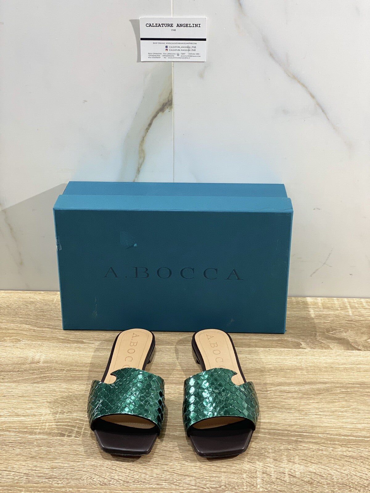 A.bocca Sandalo Donna AB2102 In Pelle Verde  Luxury Sandal Woman 37