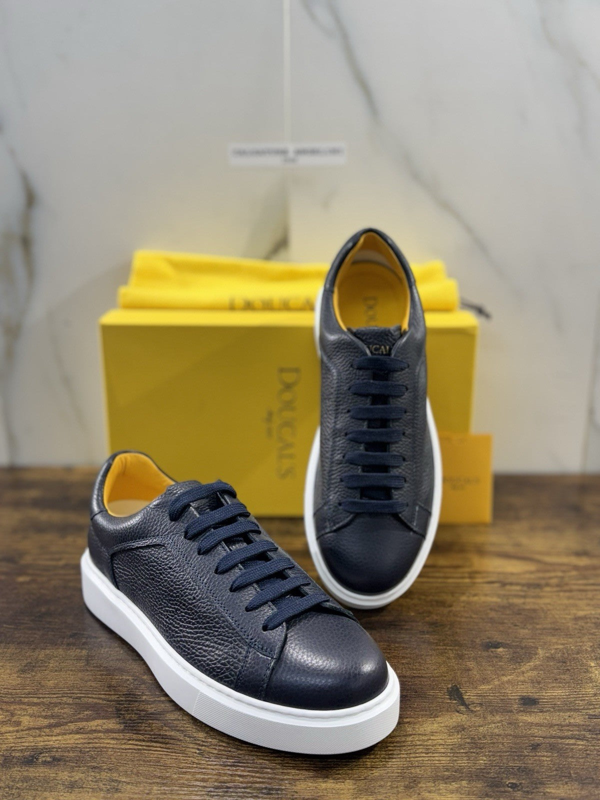 Doucal’s Sneaker Uomo Memory Foam Blu  PelleLuxury Men Doucal’s Extra Light 41.5