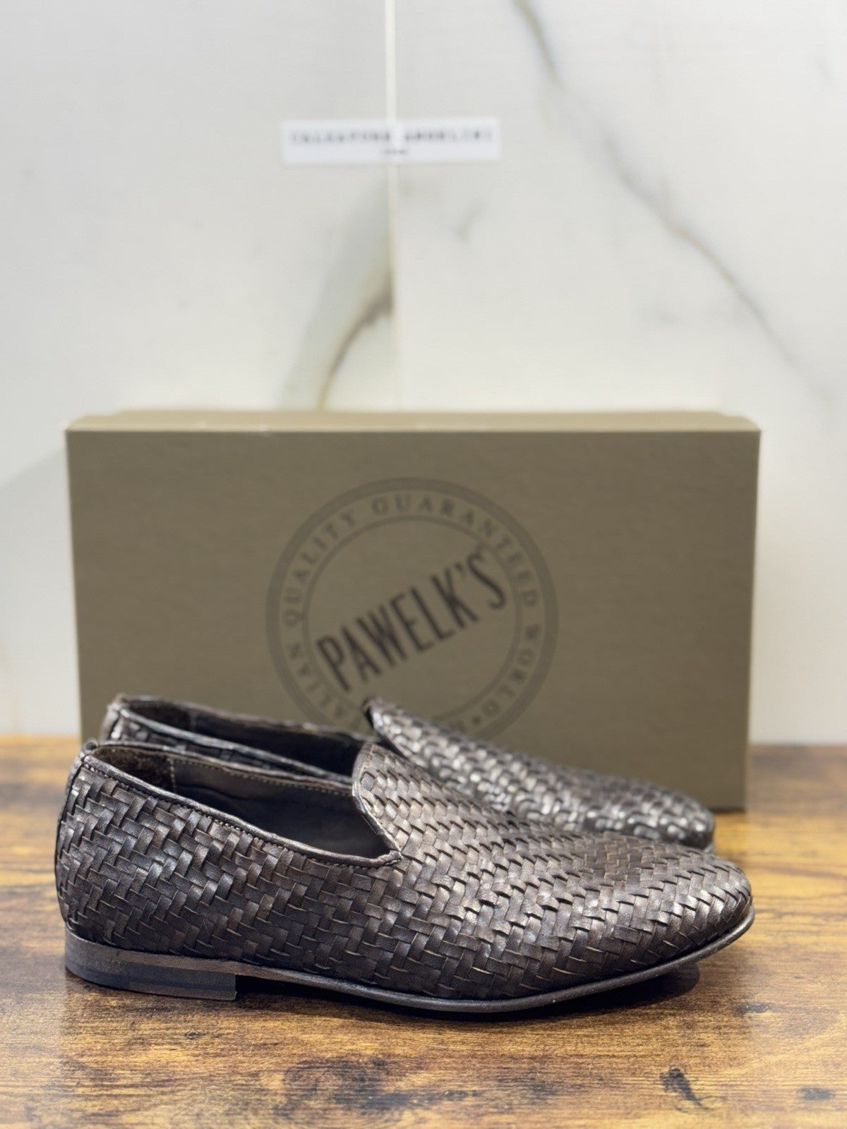 Pawelk’s Mocassino   Pelle Brandy     Hand   Made  In Italy Intrecciato Uomo 40