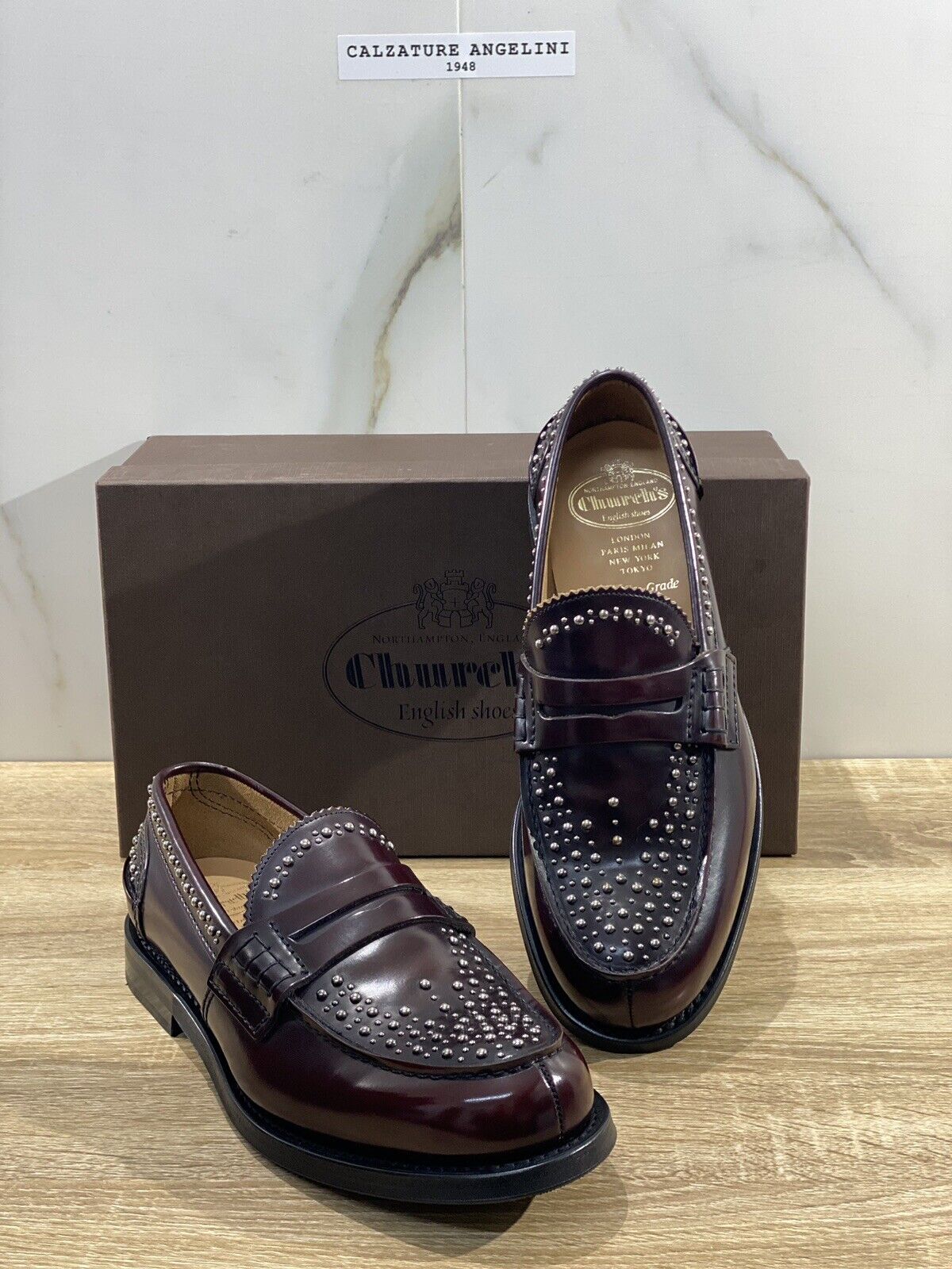 Church’s Mocassino Uomo pembrey met Pelle burgundy borchie limited Luxury 41.5