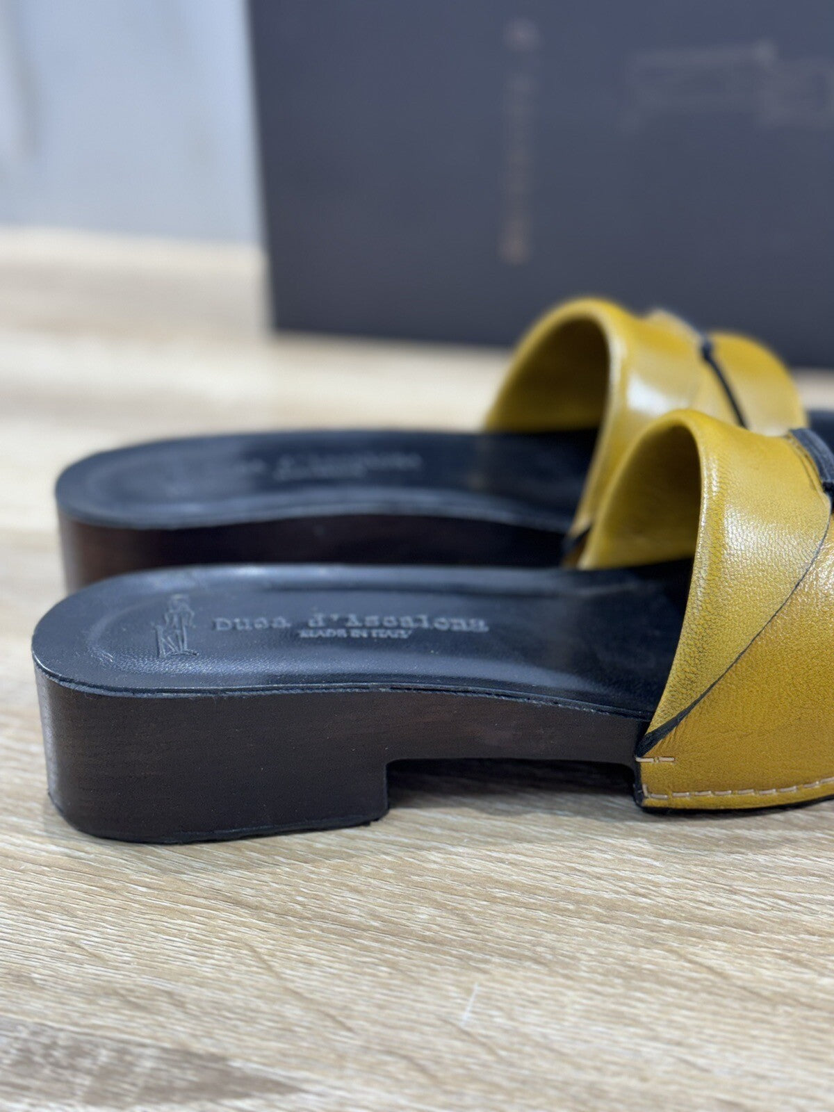 Duca D’ascalona Zoccolo Nicole  Donna Fatto A Mano Vero Legno Pelle Senape   41