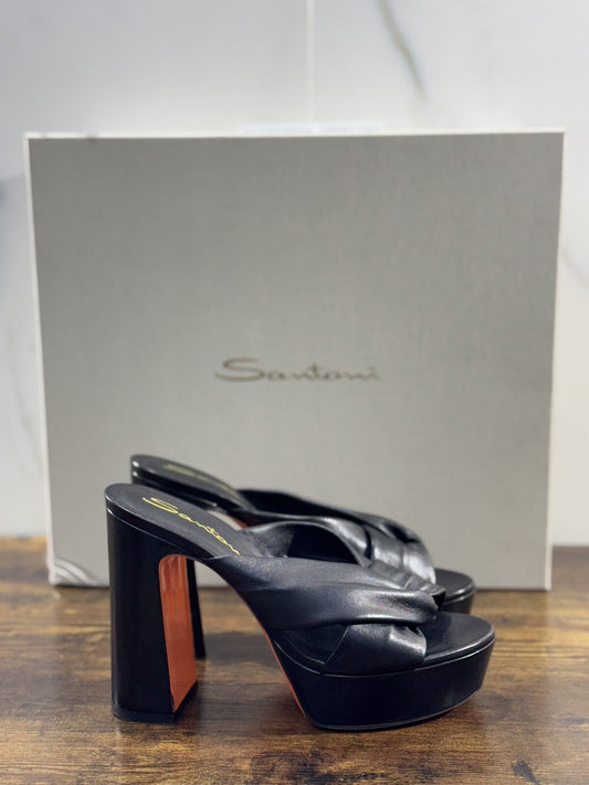 Santoni Sandalo Donna In Pelle Nero  Super Soft Luxury Woman Shoe 39