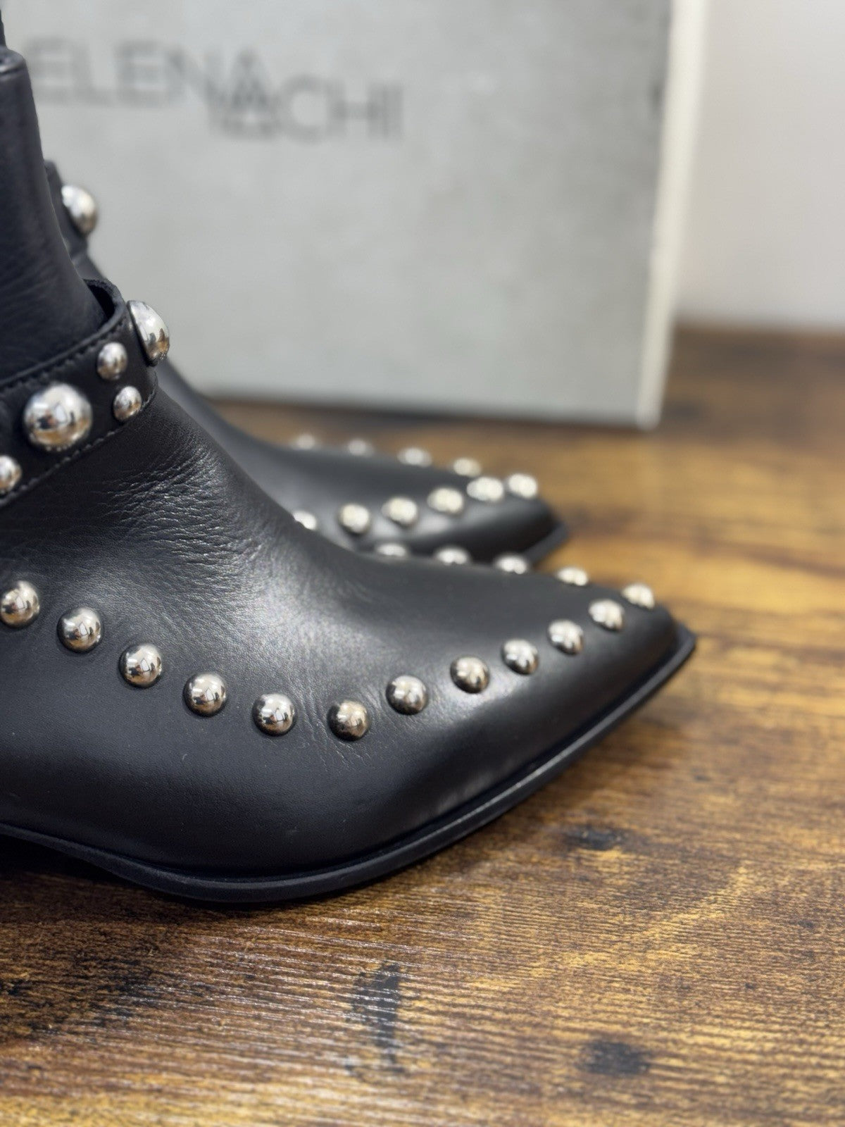 Elena Iachi Texano  Pelle Nero Borchie  Luxury Texan Boot Donna 38