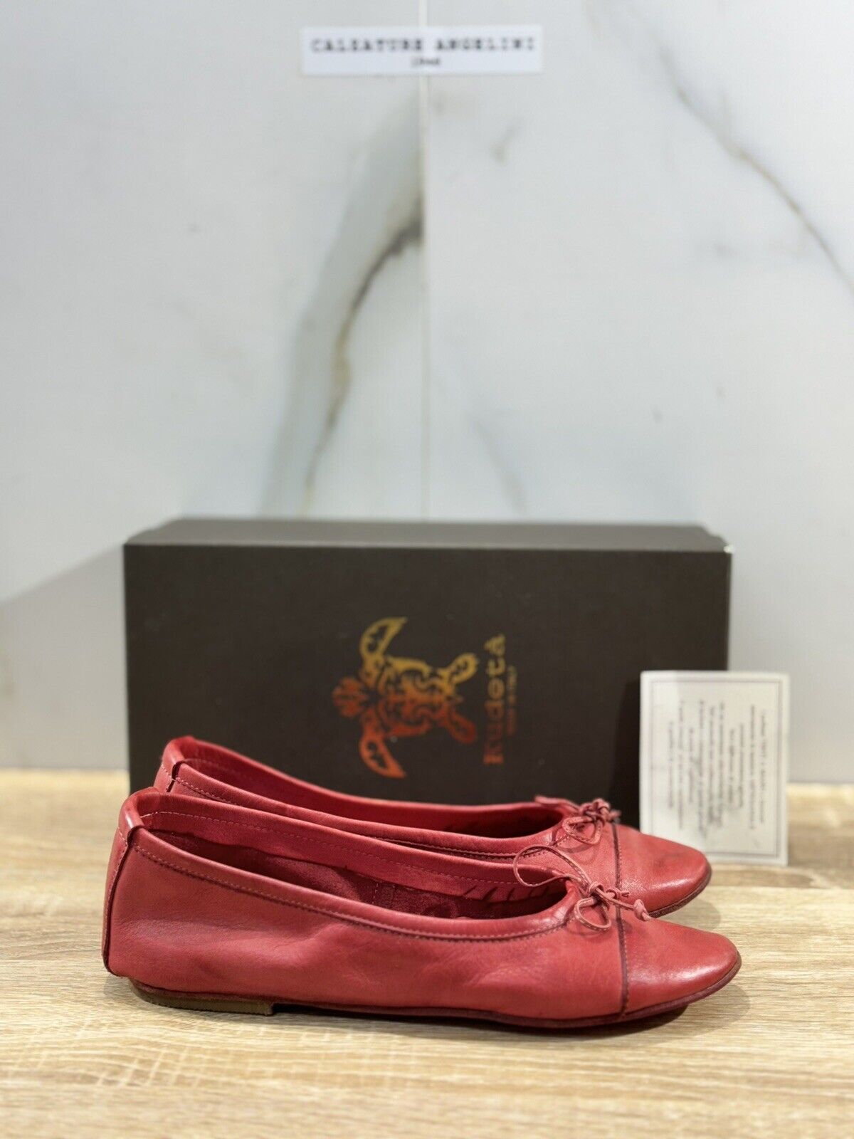 Kudeta’ Ballerina Donna  Pelle  Rossa  Handcrafted In Italy Fondo Cuoio 36