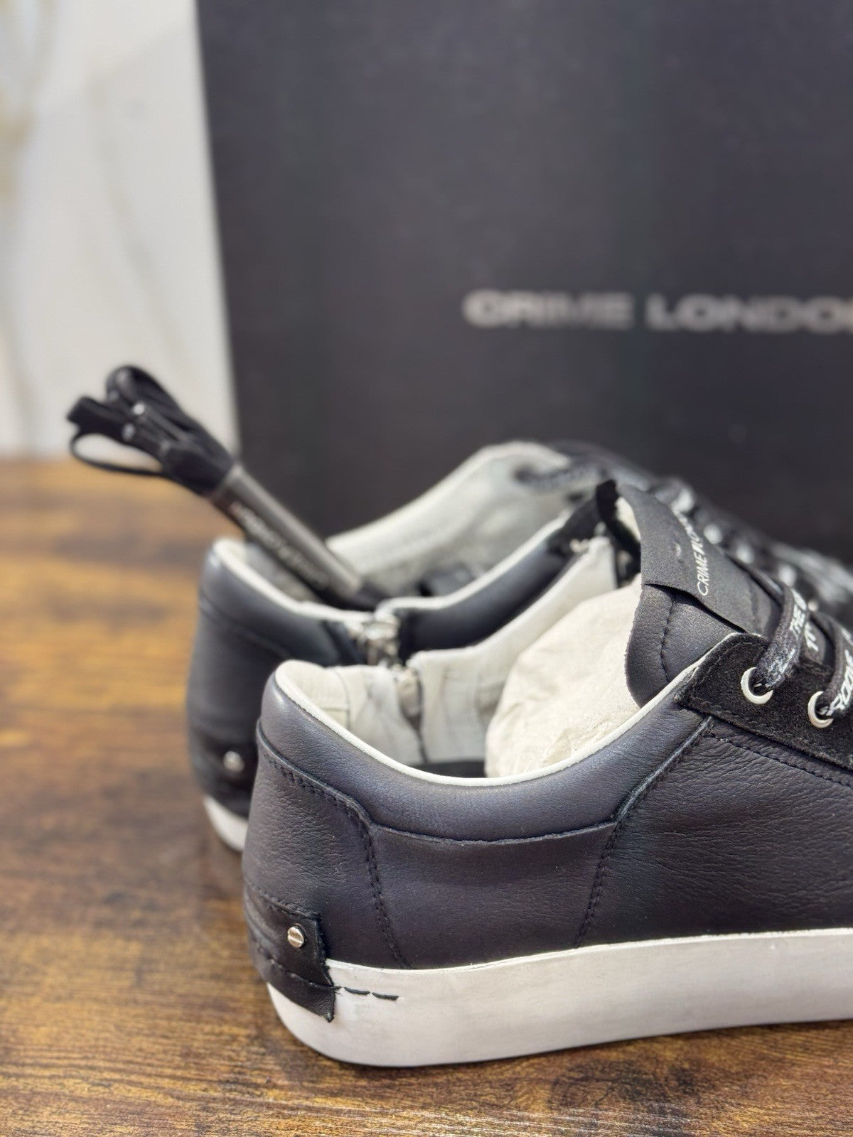 Crime London Sneaker Uomo Low Top Heritage  Pelle Nero  Casual Men Shoes 42