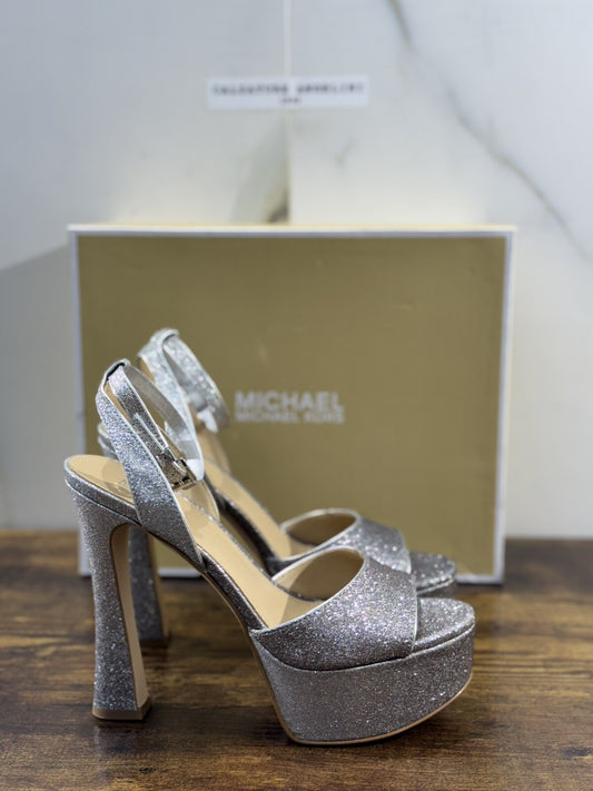 Michael Kors Jenson Platform Sandal Silver Black Casual Sandal 39