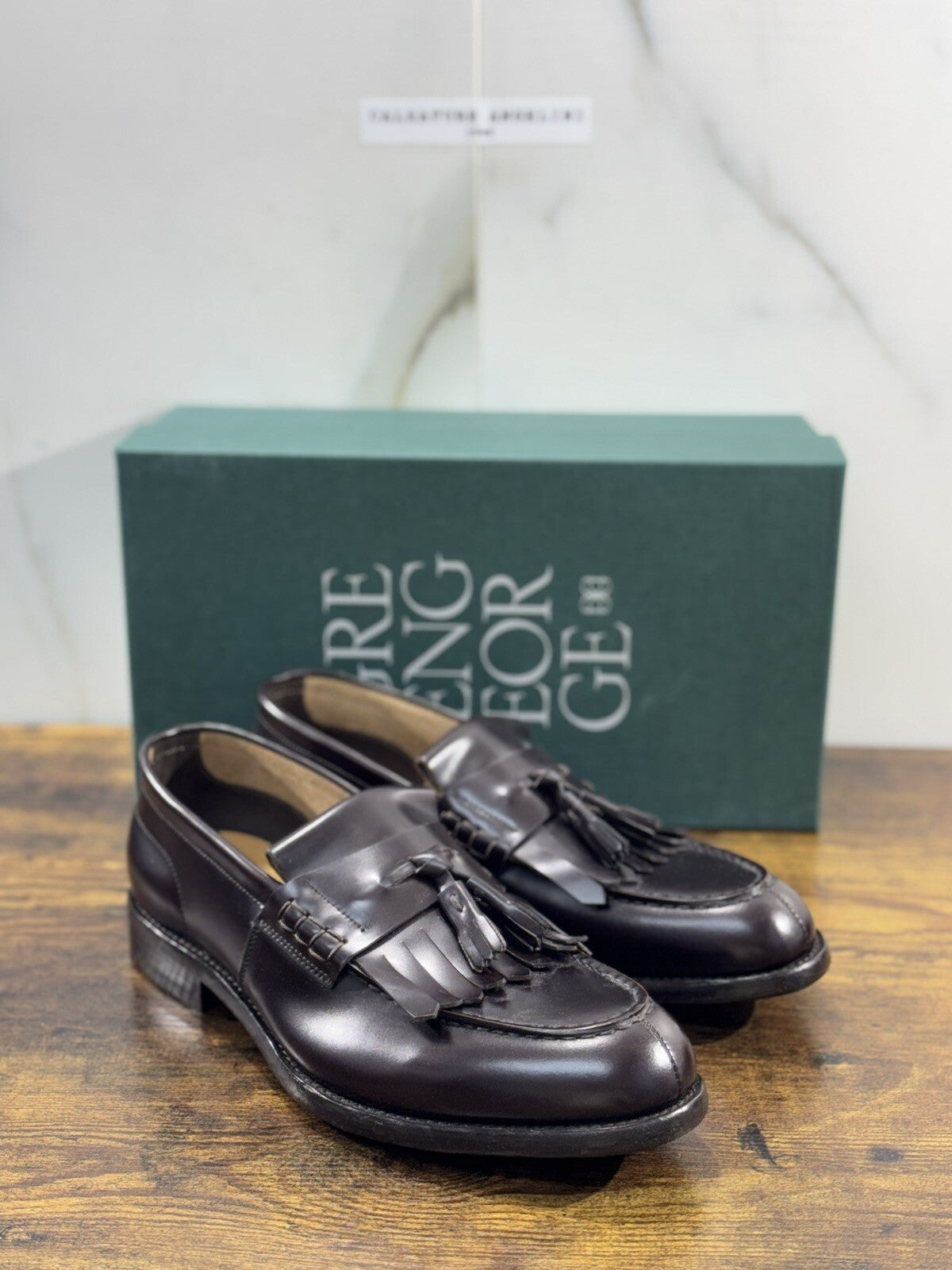Green George Scarpa Uomo Mocassino  Nappine Pelle Brown     Luxury Handmade 43