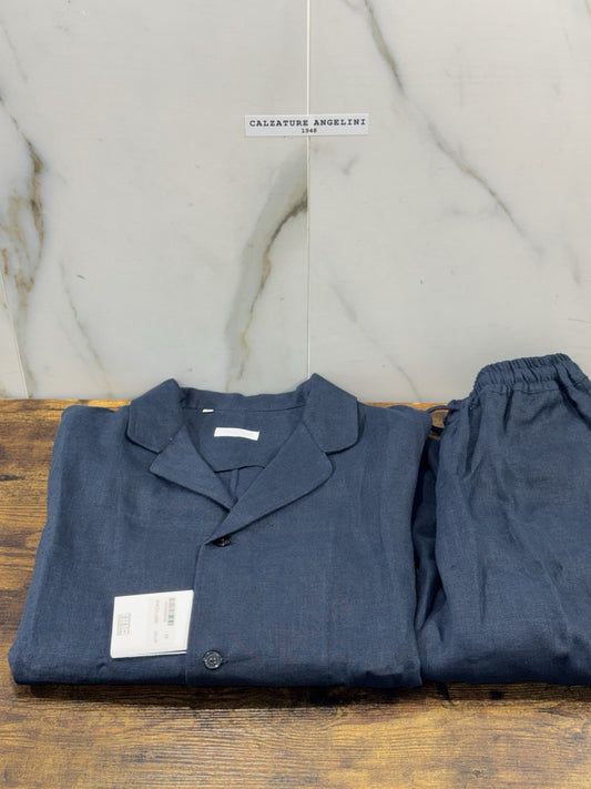 Salvatore Piccolo Napoli Abito 100% Lino  Top Italian Quality Blu Uomo 48