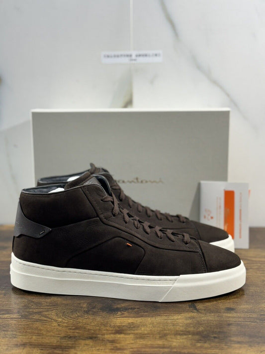 Santoni Sneaker Uomo High Top  Pelle Marrone  Luxury Men Santoni Shoes Icon 45.5