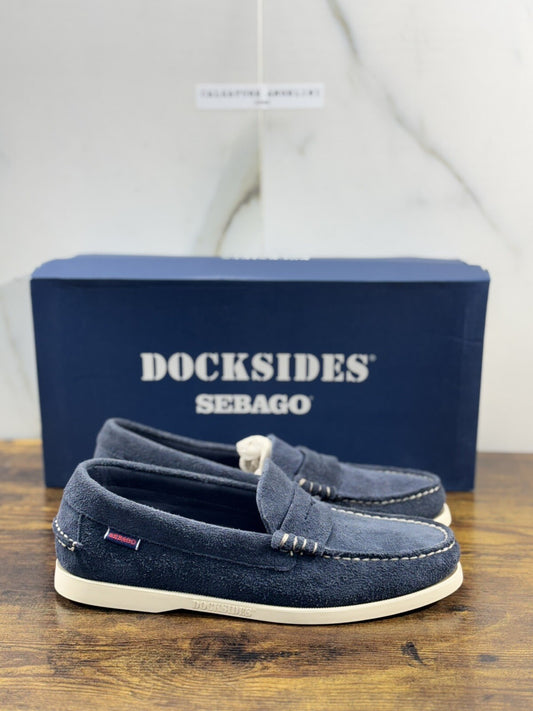 Sebago Docksides Dan Flesh Out Blu Suede   Scarpa Da Barca Uomo Sebago 41