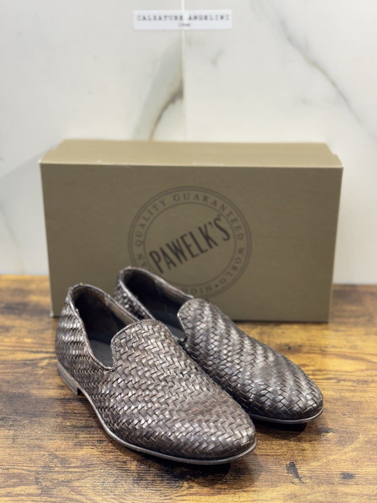 Pawelk’s Mocassino   Pelle Brandy     Hand   Made  In Italy Intrecciato Uomo 40