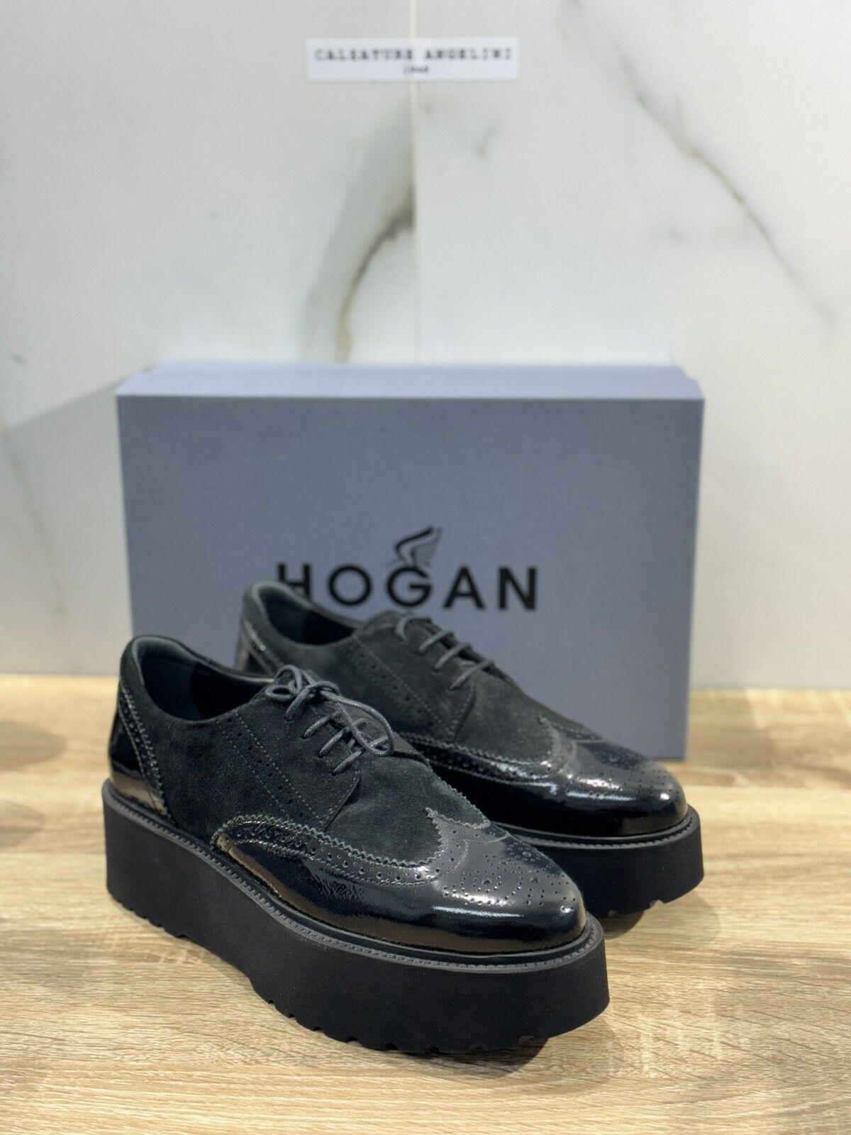Hogan H355 Scarpa Donna Derby Bucature Pelle Nera Luxury Casual Hogan Woman 41
