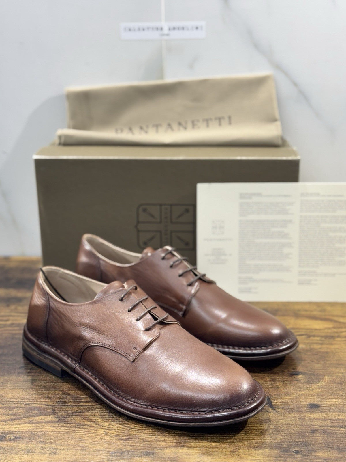 Pantanetti Derby   Pelle Mandorla   Fondo Cuoio Handmade In Italy Uomo 41