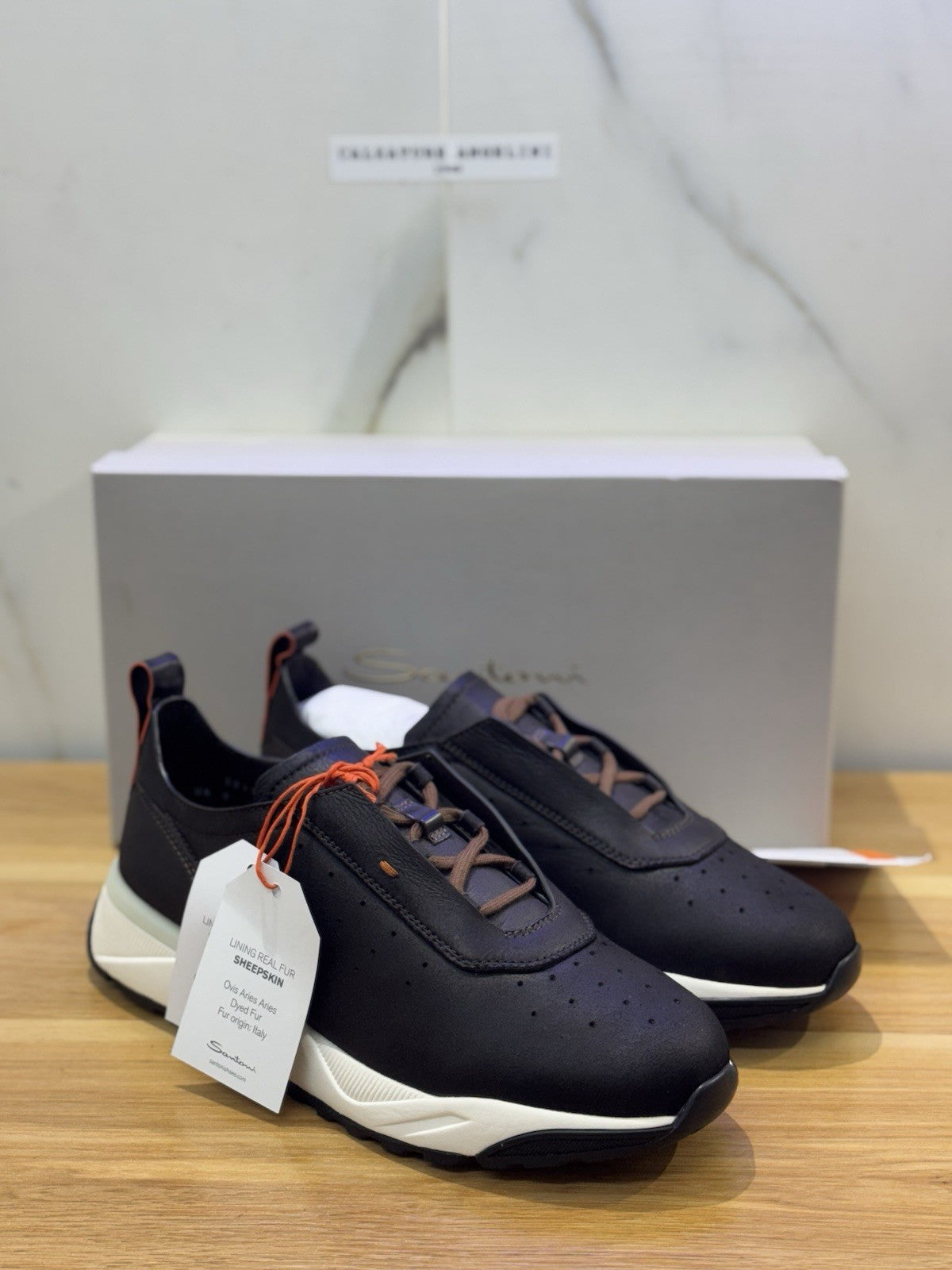 Santoni Innova Sneaker Pelle Brown Con Fur Luxury Santoni Scarpa Uomo 42