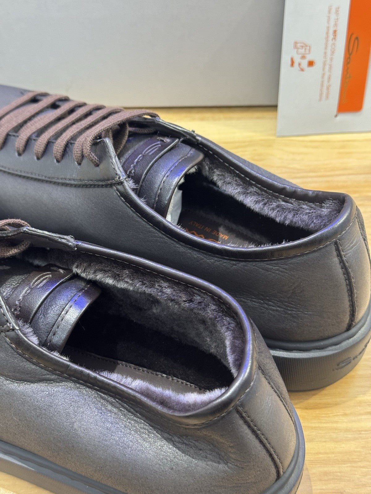 Santoni Icon Sneaker Pelle Brown Fur Inside Luxury Santoni Scarpa Uomo 43