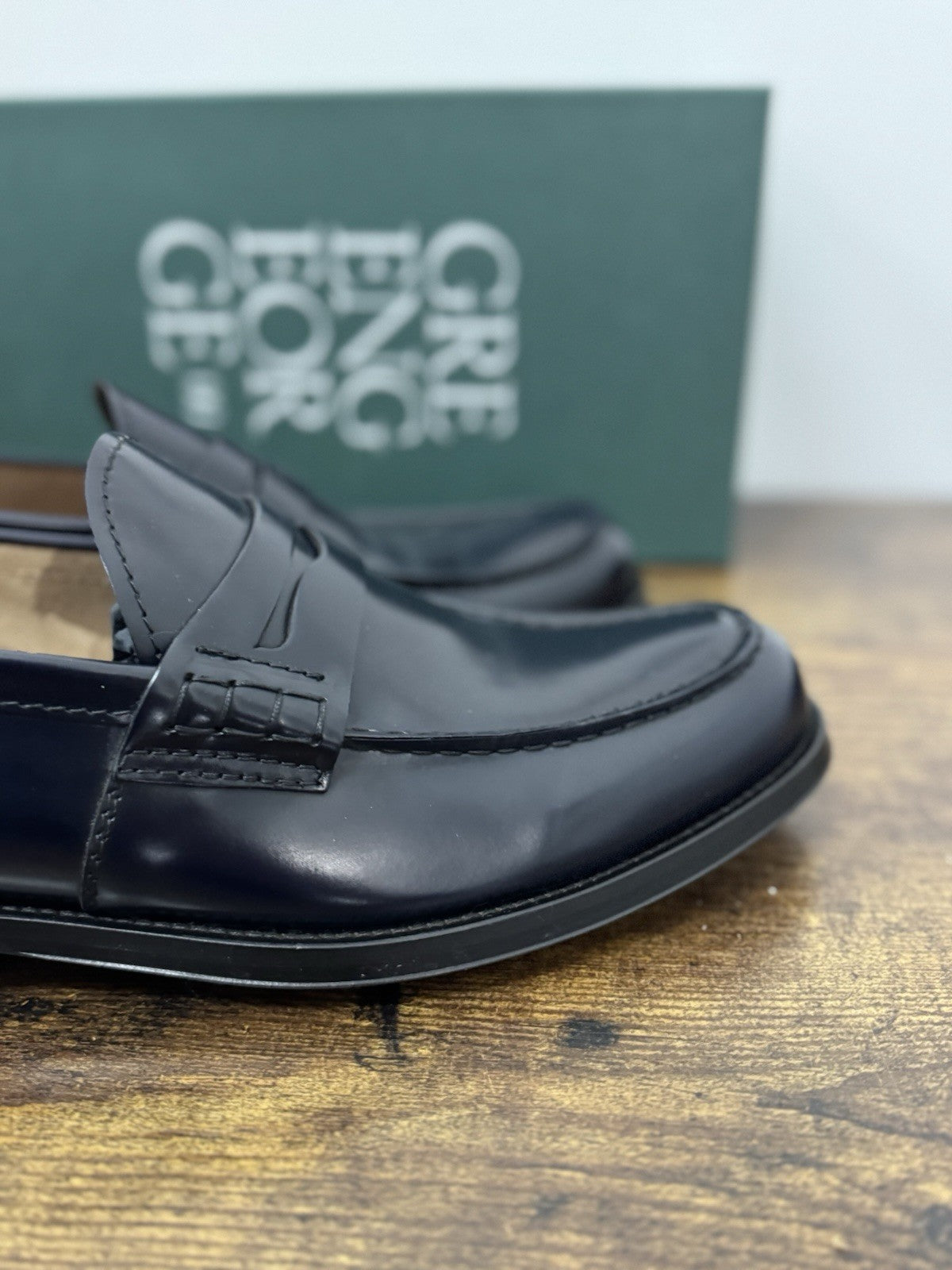 Green George Mocassino College Pelle  Blu   Fondo CuoioHandmade In Italy Uomo 41