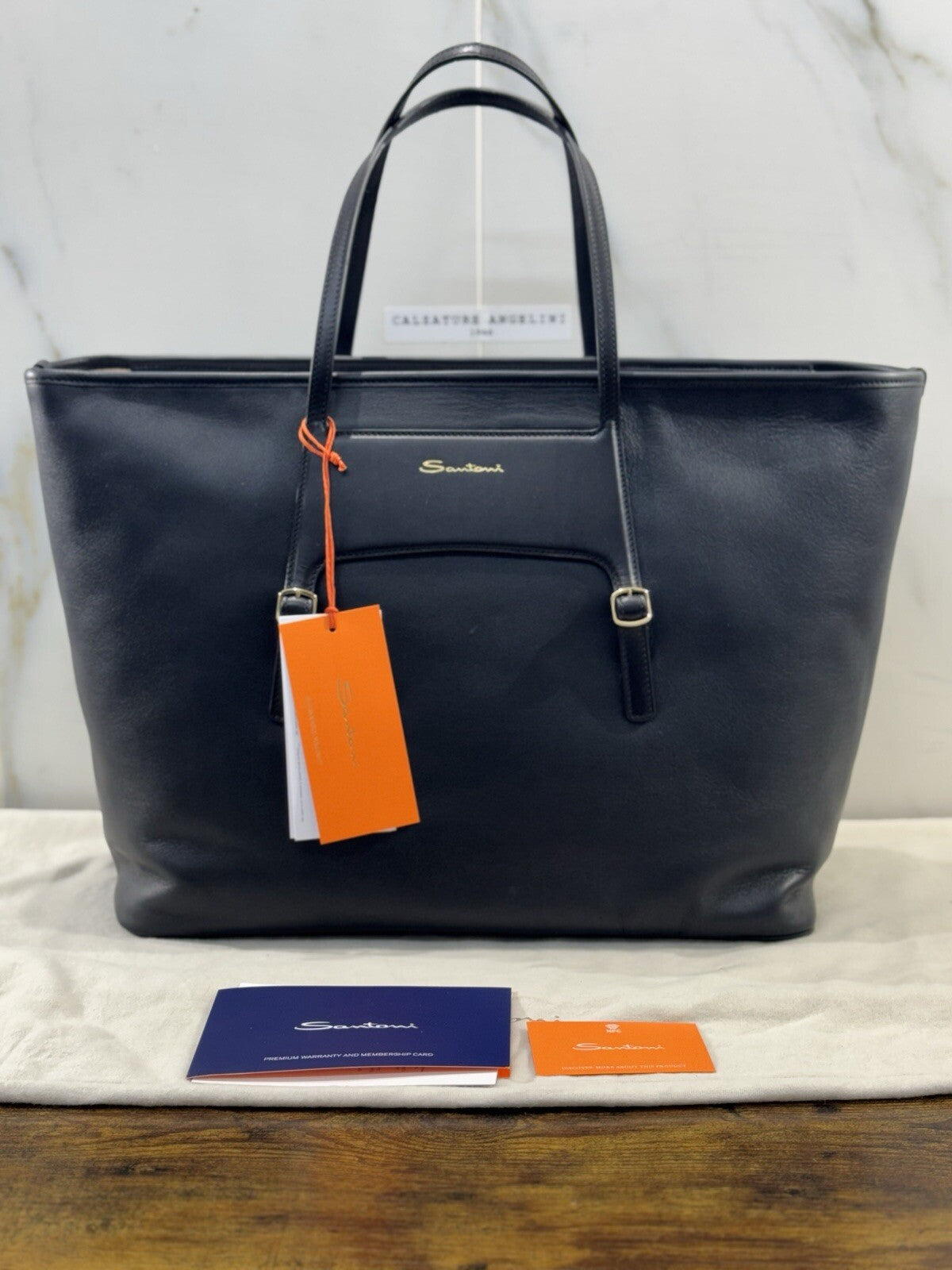 Borsa Santoni Donna Maxy Shopping In Pelle Nera Luxury Woman Bag Santoni 