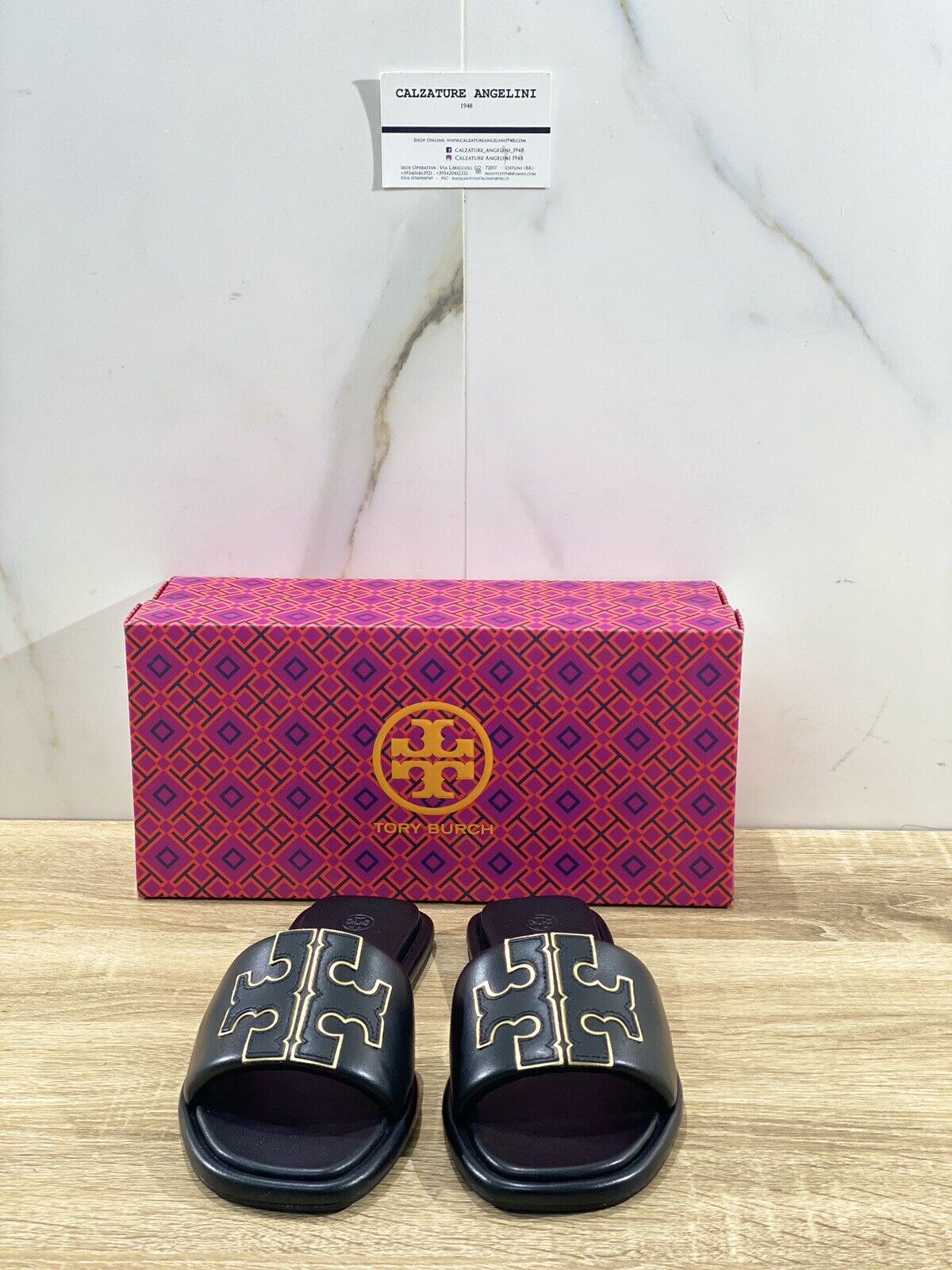 Tory Burch Doublet Sport Slide Sandal In Pelle Nera Luxury Woman Shoe 36.5