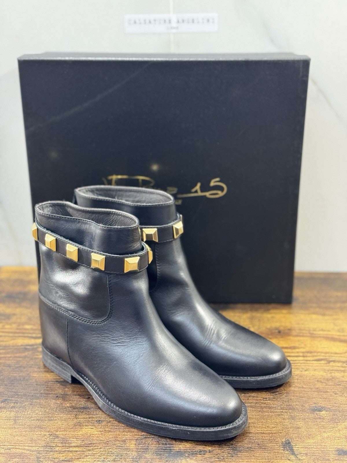 Via Roma 15 Stivaletto  Pelle Nero Borchie    Via Roma Donna 41