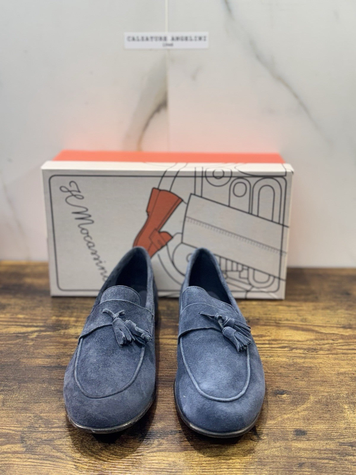 Il Mocassino Tasca Scarpa Suede  Blu 100% Fatta In Italia Mocassino Uomo 44