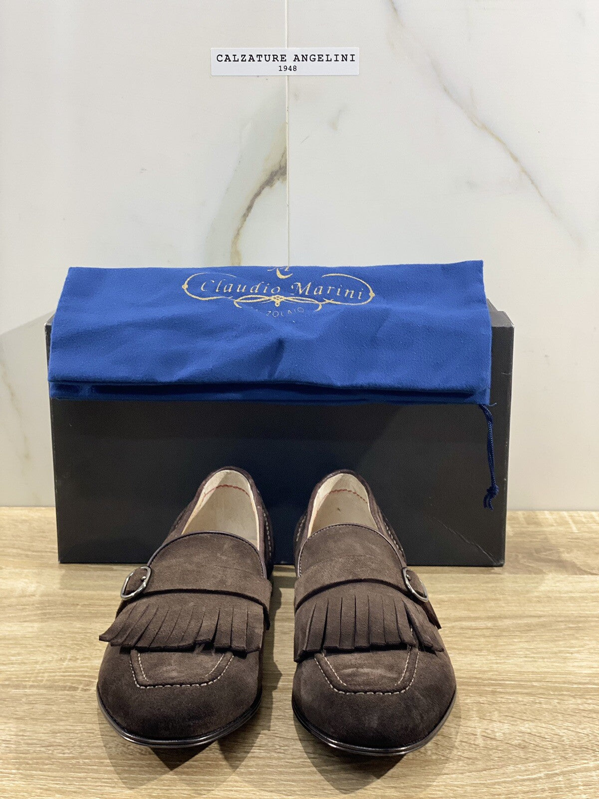 Claudio Marini Calzolaio Mocassino Uomo Suede Brown Mono Buckle Handmade 42.5