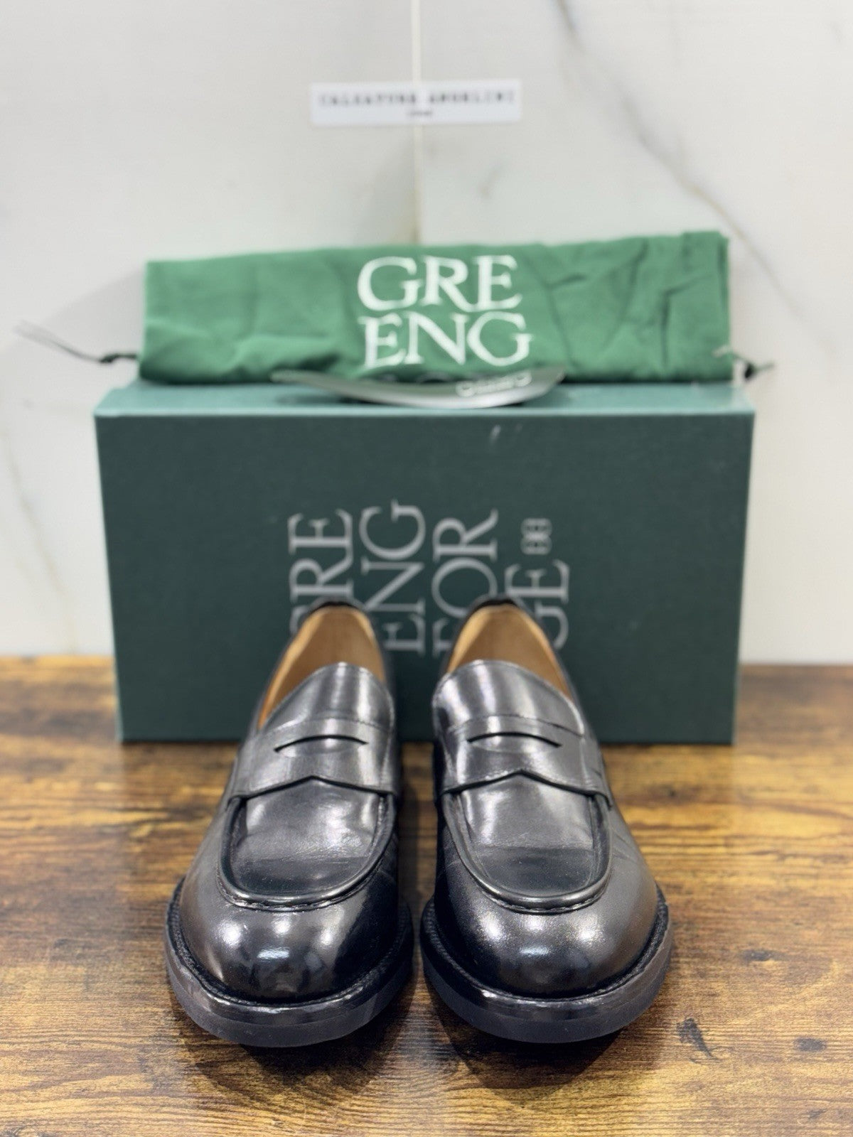 Green George Scarpa Uomo Mocassino   Pelle Nero Fondo Vibram Luxury Handmade 41