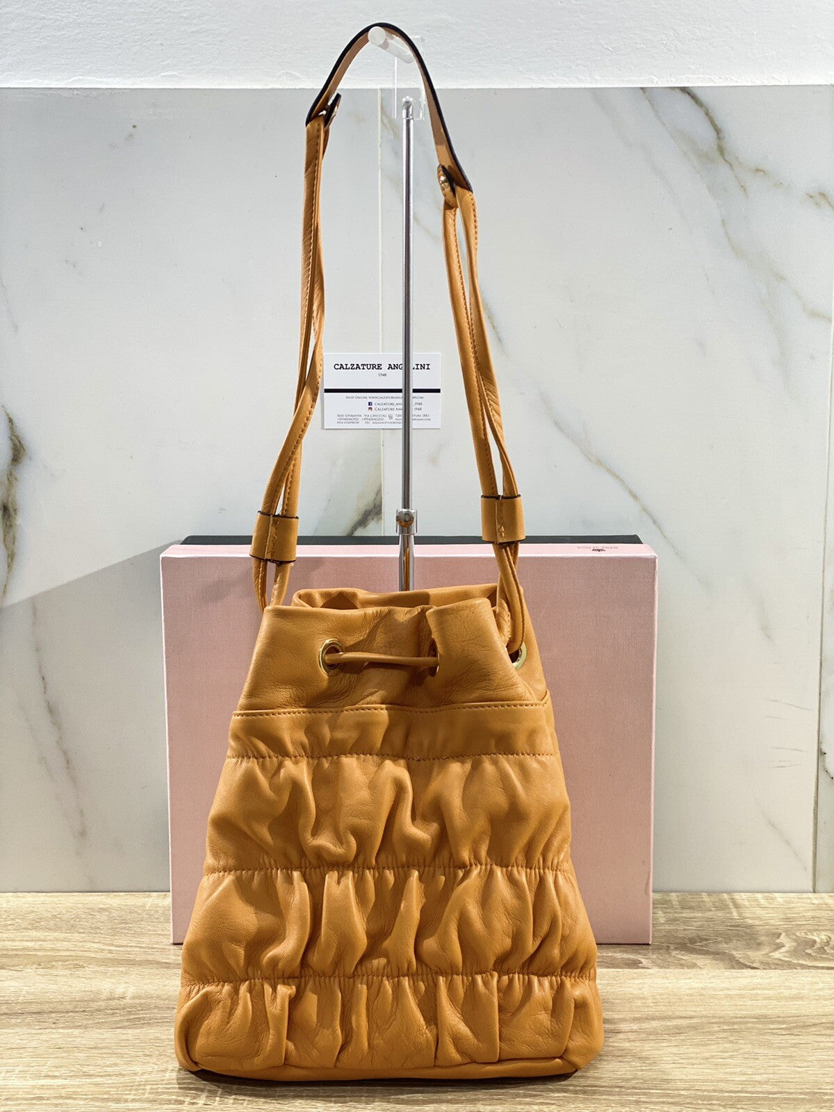 L’arianna Borsa donna in pelle Gialla Plisse  secchiello made in italy pelle