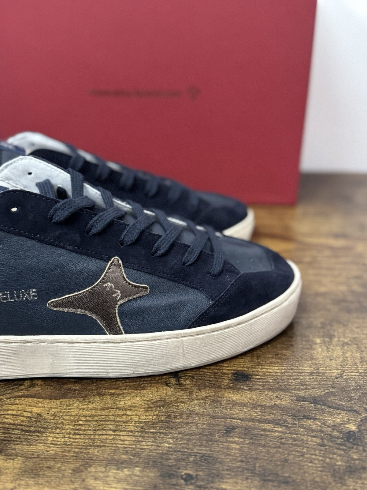 Ama Brand Sneaker Pelle Blu Casual Made In Italy Uomo 46