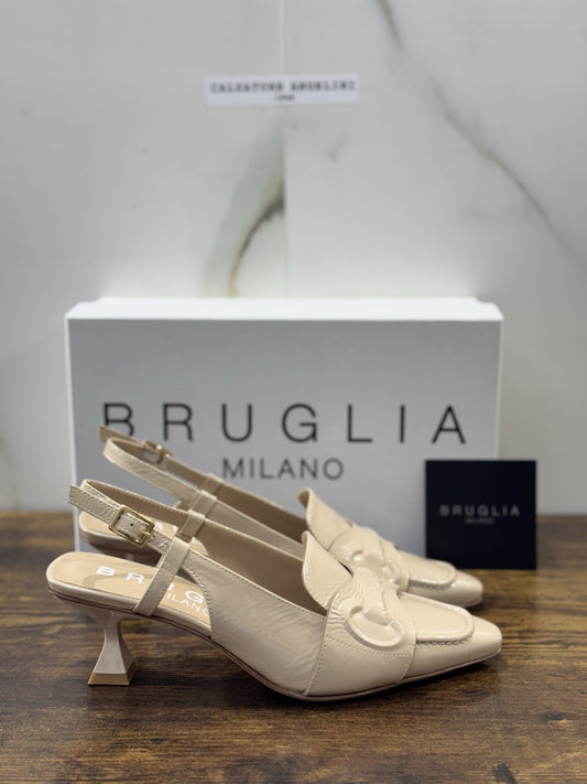 Bruglia Milano Slingback Beige Con Tacco Top Quality Scarpe Donna 38