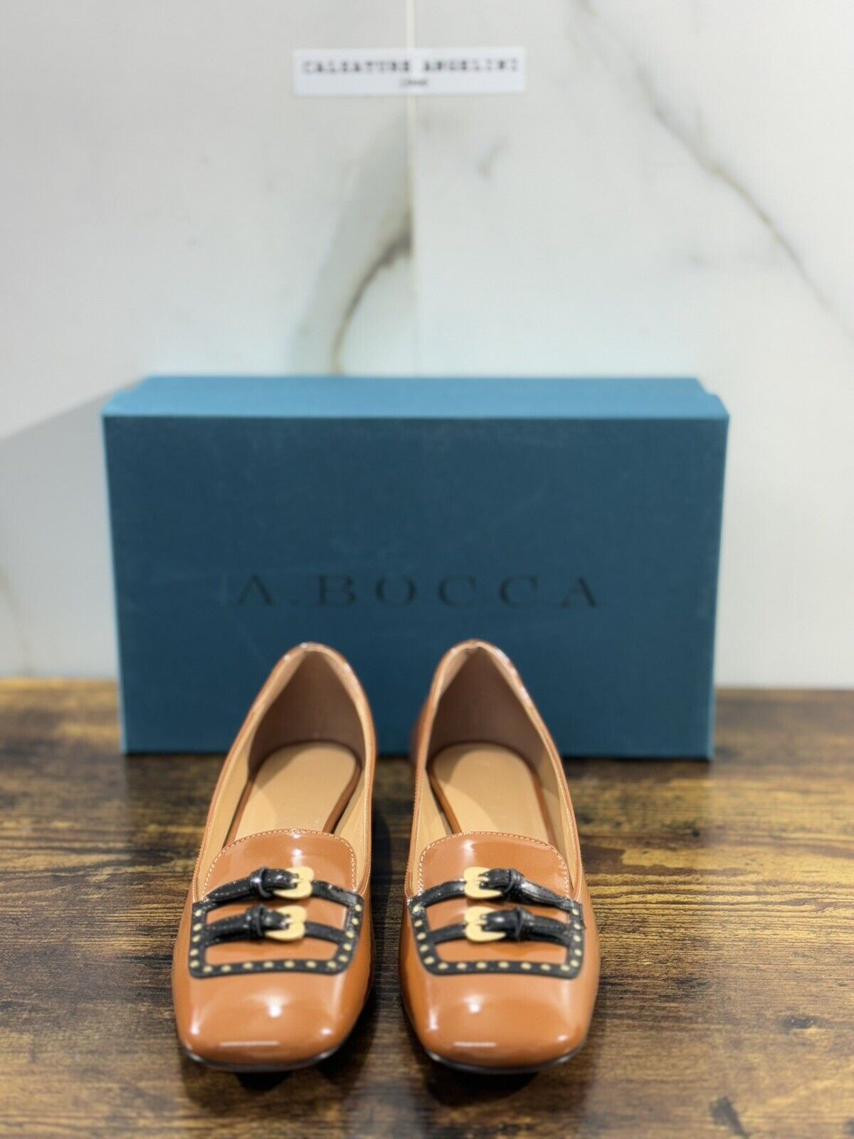 A.Bocca Two For Love Mocassino Donna Pelle  Cuoio   Tacco Luxury Handmade 36