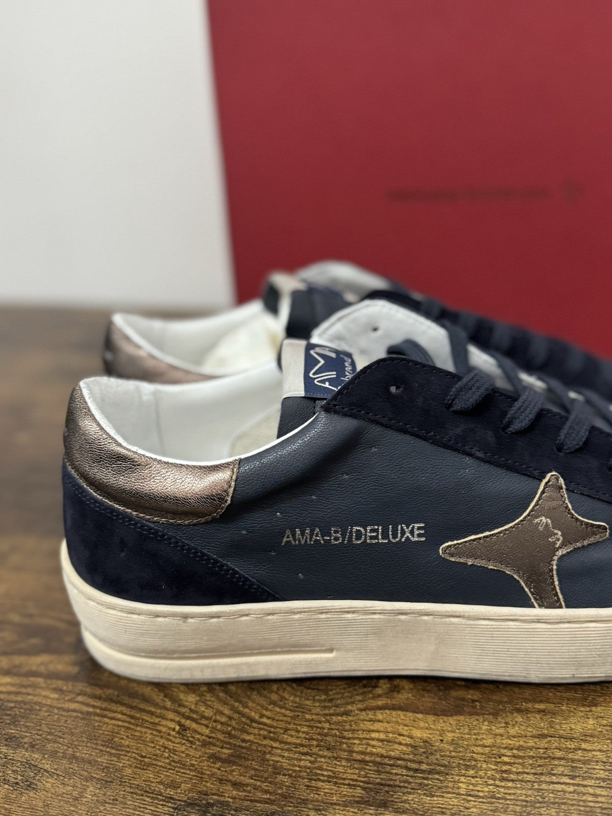 Ama Brand Sneaker Pelle Blu Casual Made In Italy Uomo 46