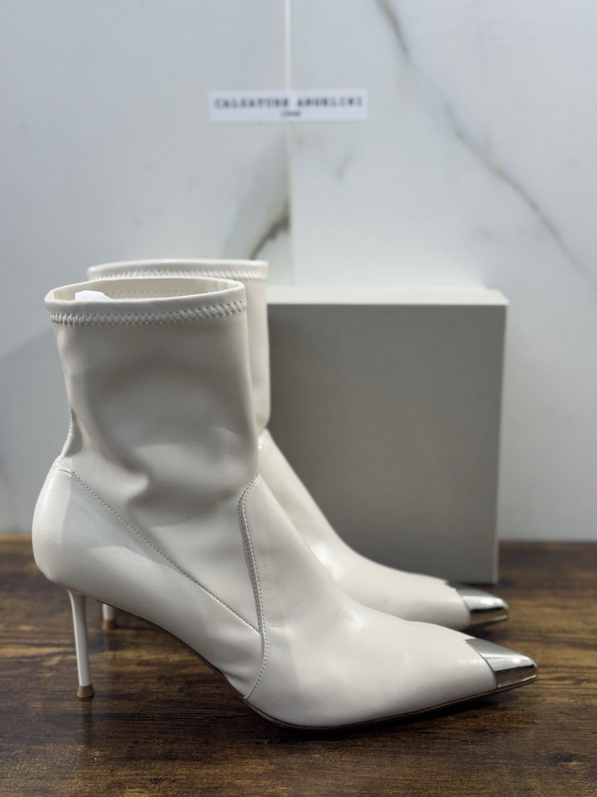 Sergio Levantesi Stivaletto  Pelle. Gesso  Tacco   Luxury Made In Italy Donna 41