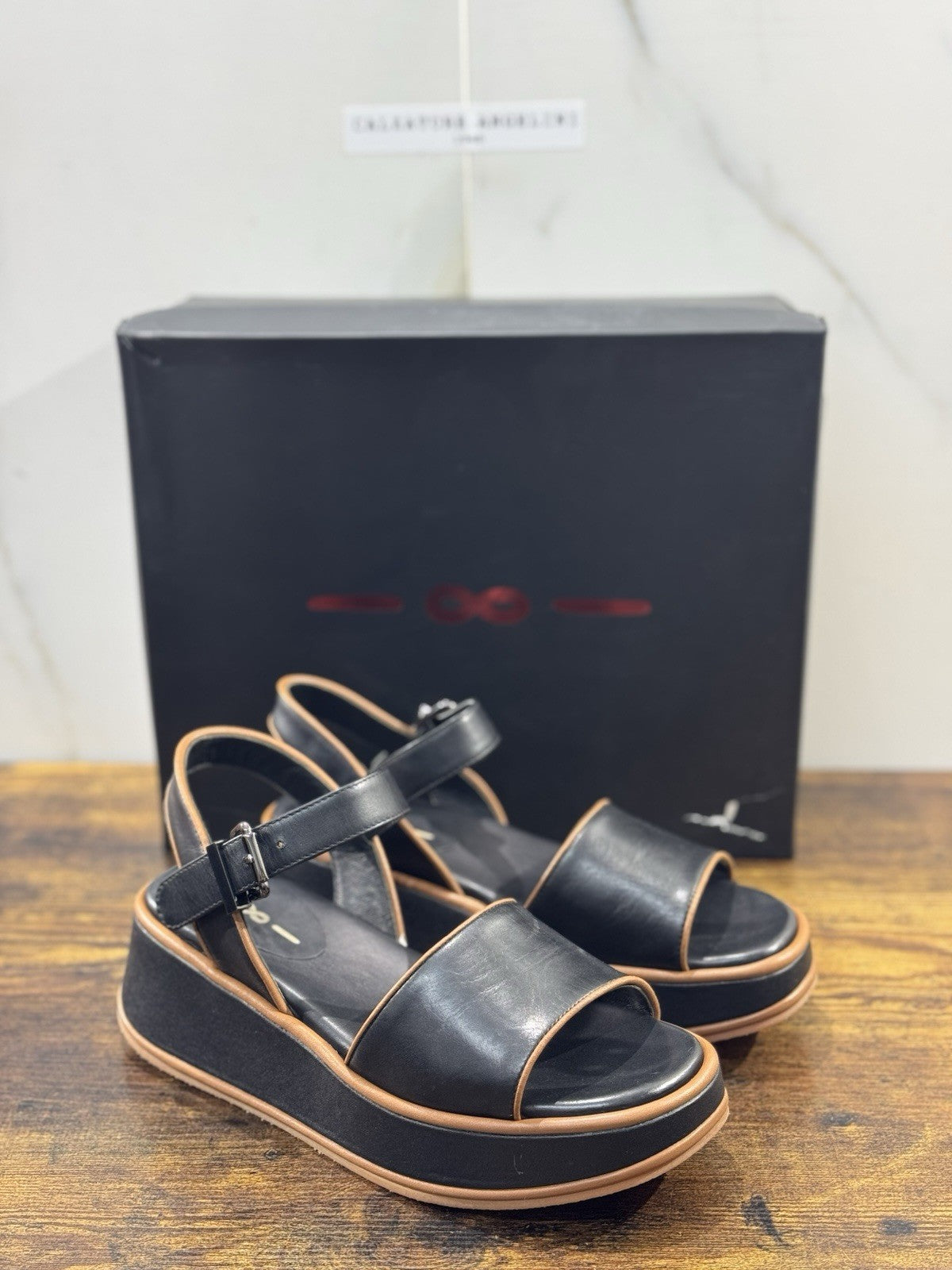 181 Alberto Gozzi Sandalo Zeppa Pelle Nera  Casual Donna 38