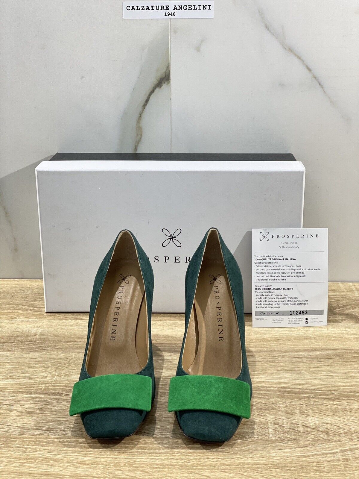 Prosperine Decollete donna in Suede Verde Bosco Cuoio made in italy sacchetto 40