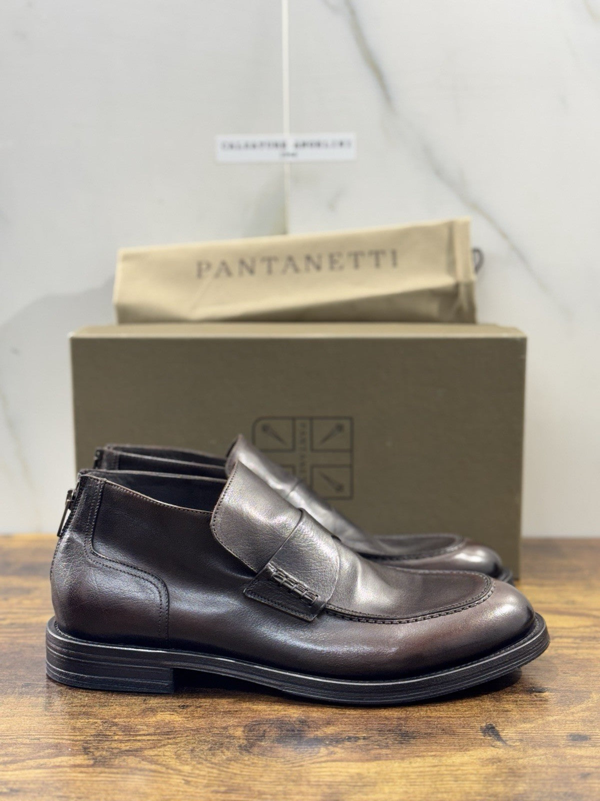 Pantanetti Mocassino  Uomo Pelle Tabacco Casual Luxury Men Shoe 42