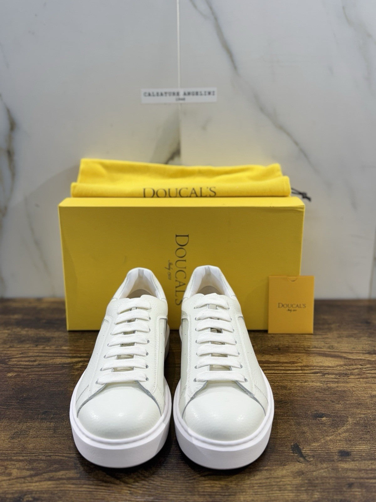 Doucal’s Sneaker Uomo Memory Foam Bianca PelleLuxury Men Doucal’s Extra L 41.5
