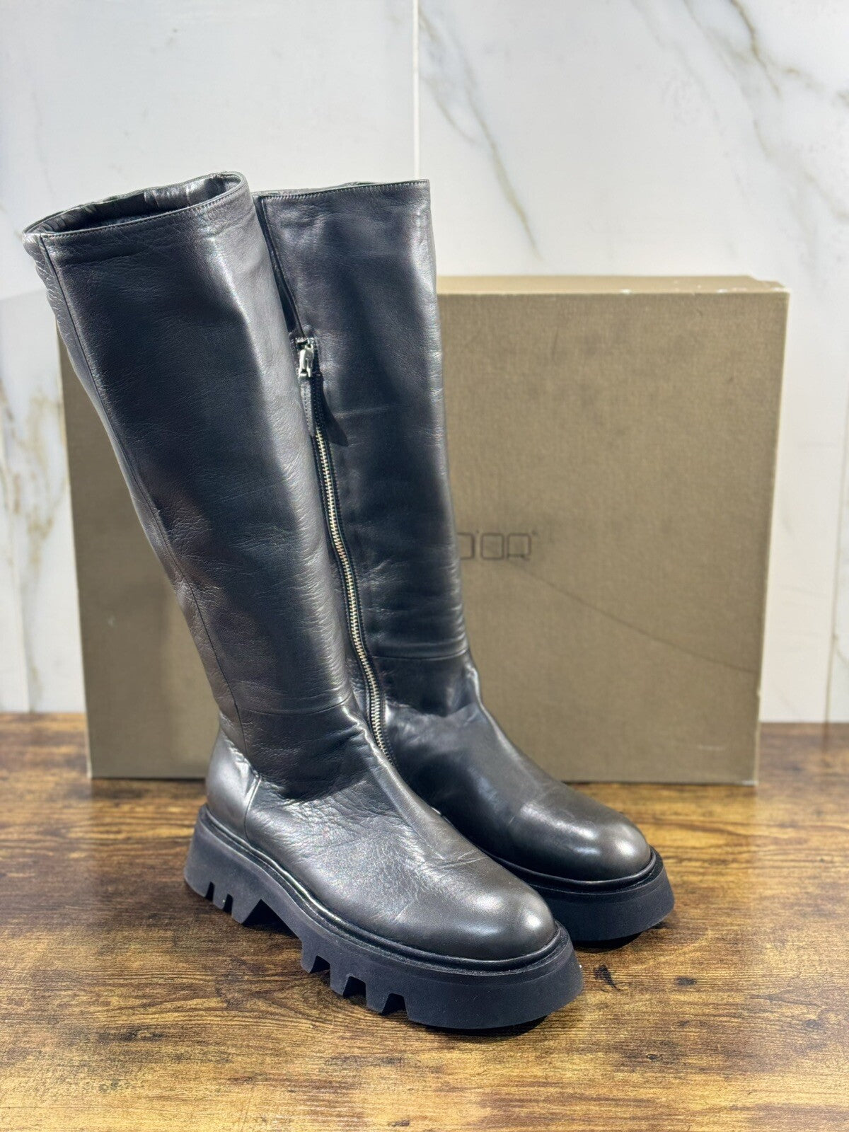 Pomme D’or Stivale  Boot Donna Pelle Grey        Luxury Handmade Woman Vibram 40