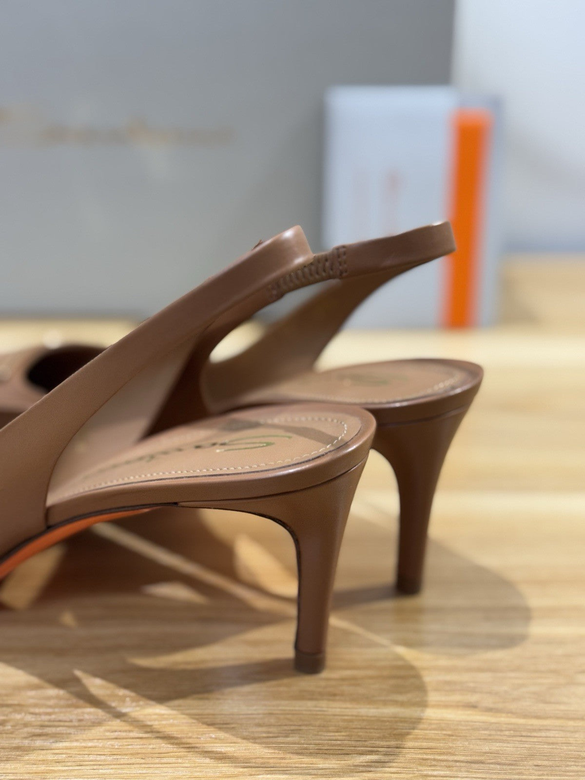 Santoni Sling Back Pelle Cuoio Con Tacco Luxury Santoni Sandalo Donna 37.5