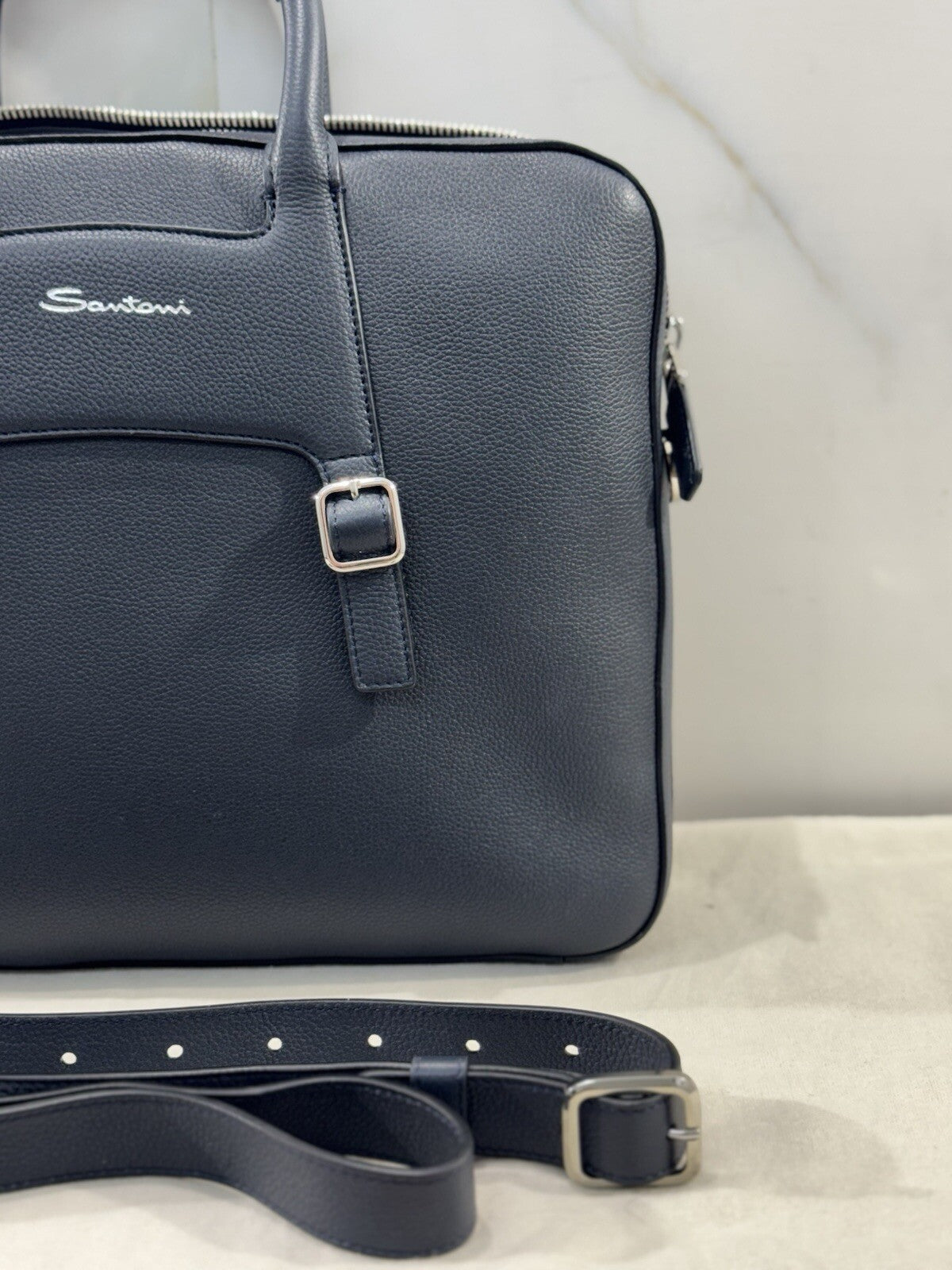 Borsa Santoni Uomo Briefcase Pelle Blu   Luxury Men Bag Santoni Business Work
