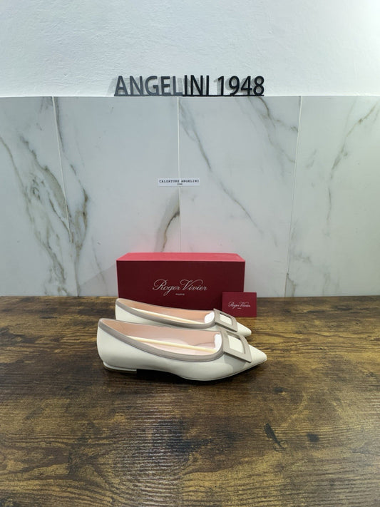 Roger Vivier Ballerina Gommettina Pelle Panna Luxury Donna 39