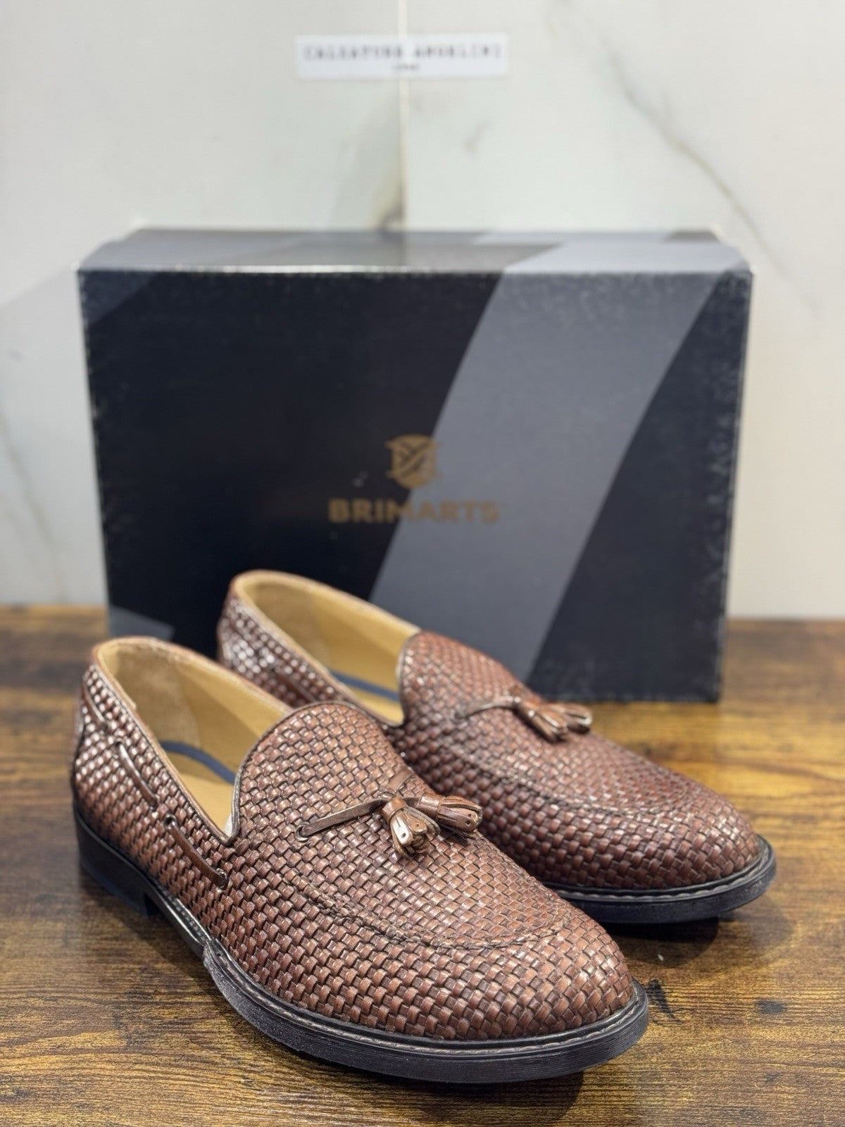 Brimarts Mocassino Uomo Intrecciato Pelle Cuoio 44