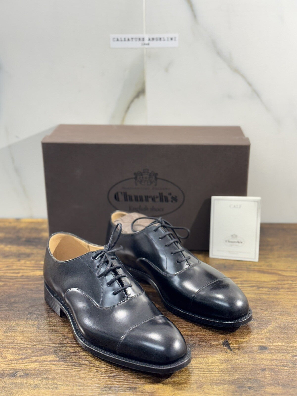 Church’s Scarpa Uomo Consul Stringata Polish Binder Pelle Nera Custom Grade 40.5