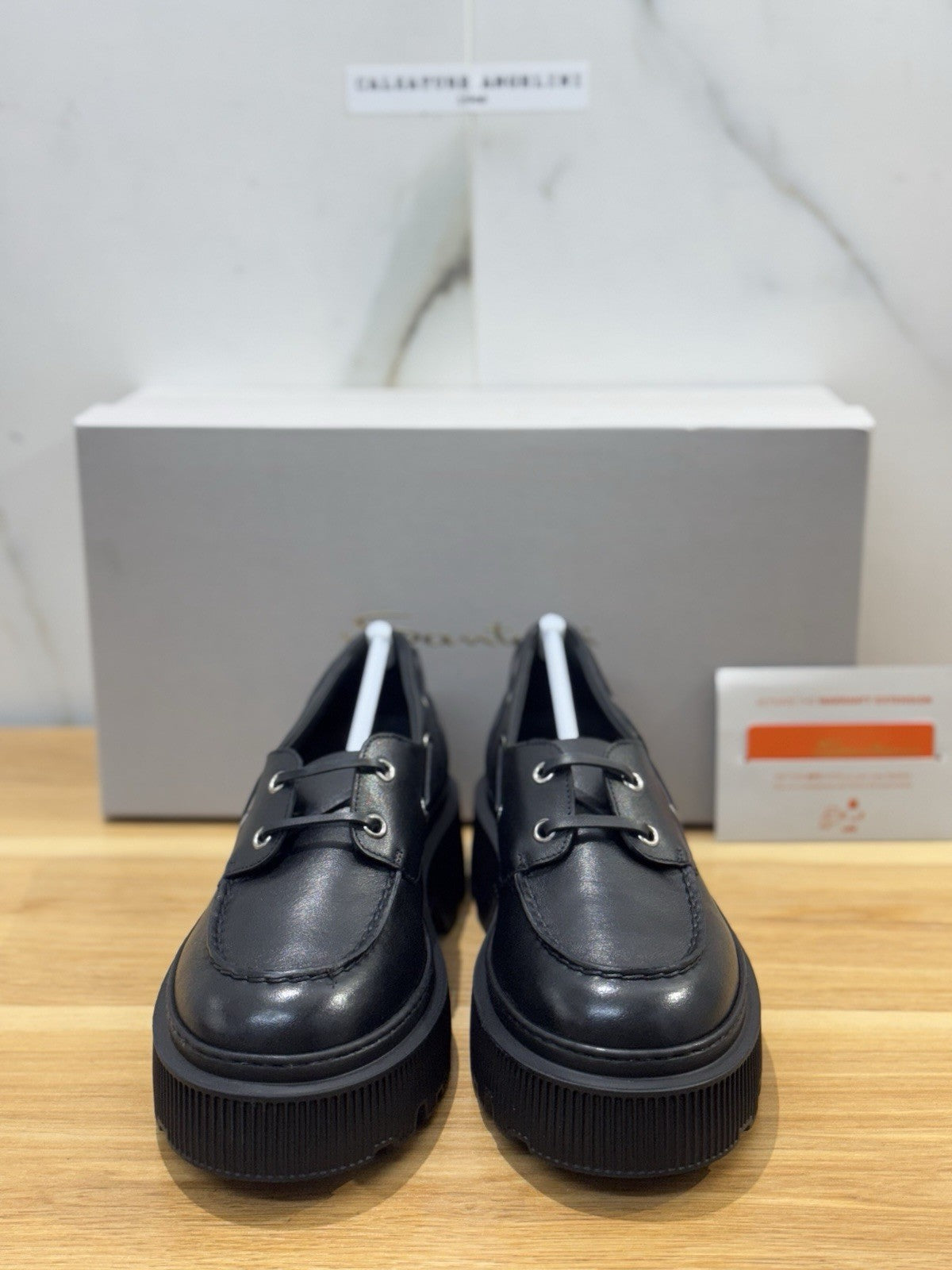 Santoni Scarpa Barca Zeppa Extra Light Pelle Nera Donna 37